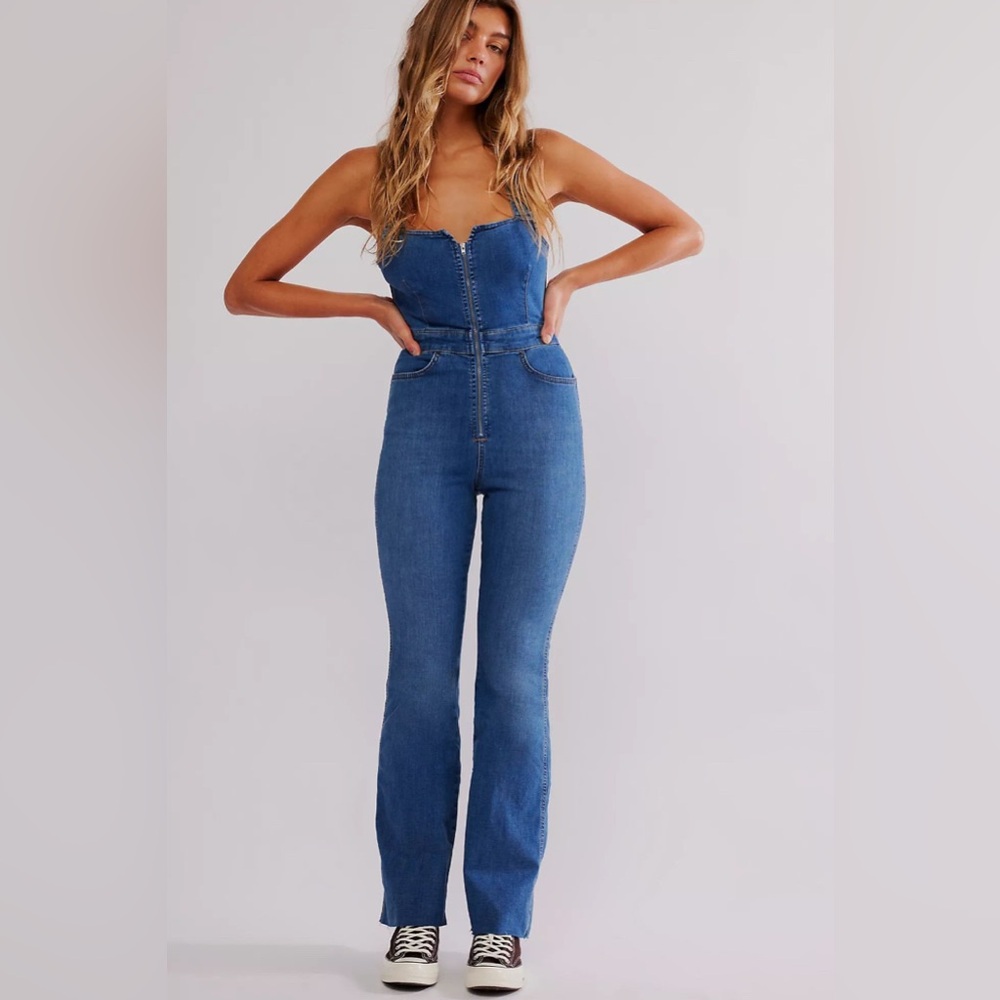 Free People We The Free CRVY Denim One Piece Jumpsuit, Size 14